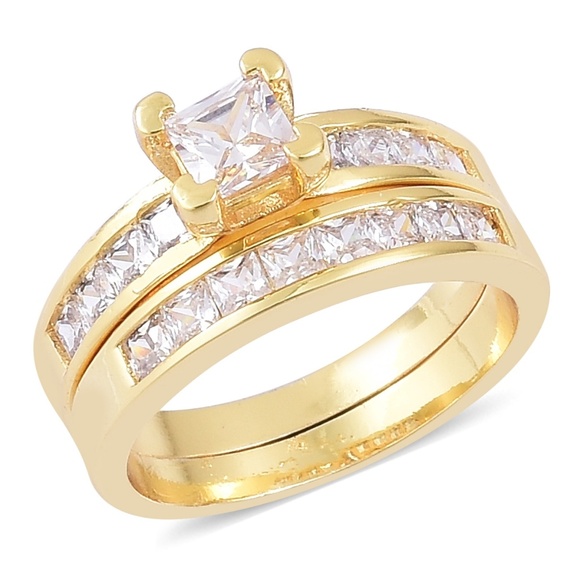 Set of 2 Simulated Diamond Goldtone Rings - Picture 1 of 5